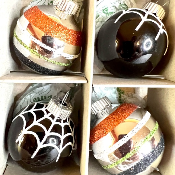 12 Halloween Radko Spider Web Glass Ball Ornaments Glitter Stripes - Picture 7 of 9
